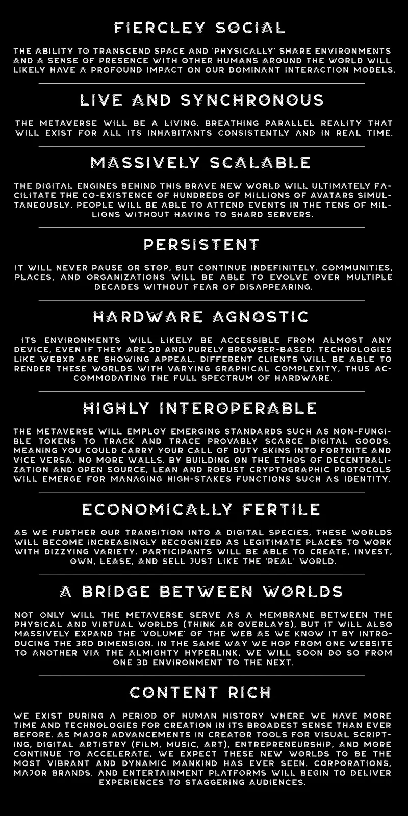 Core characteristics of the Metaverse