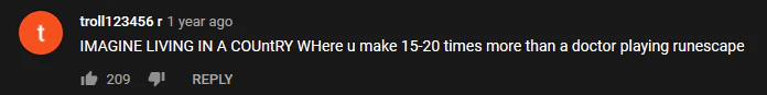 A RuneScape player comparing in-game earnings with a doctor’s salary