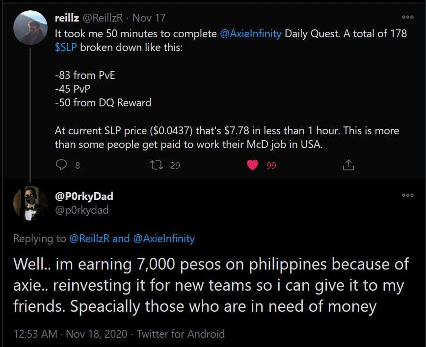Players discussing digital labour and earnings in online worlds
