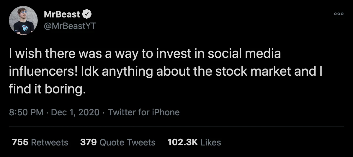 MrBeast imagining an investable market for social-media creators