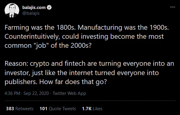 Balaji Srinivasan on crypto and fintech turning people into investors